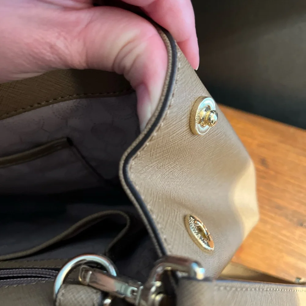 Michael Kors Tan Satchel with Dual Handles and Adjustable Strap - Picture 5 of 9